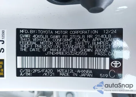 2025 Toyota Corolla Nightshade Edition from USA, damaged, VIN JTND4MBEXS3242555